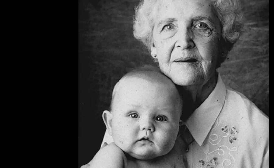 An old woman with a baby on her arms